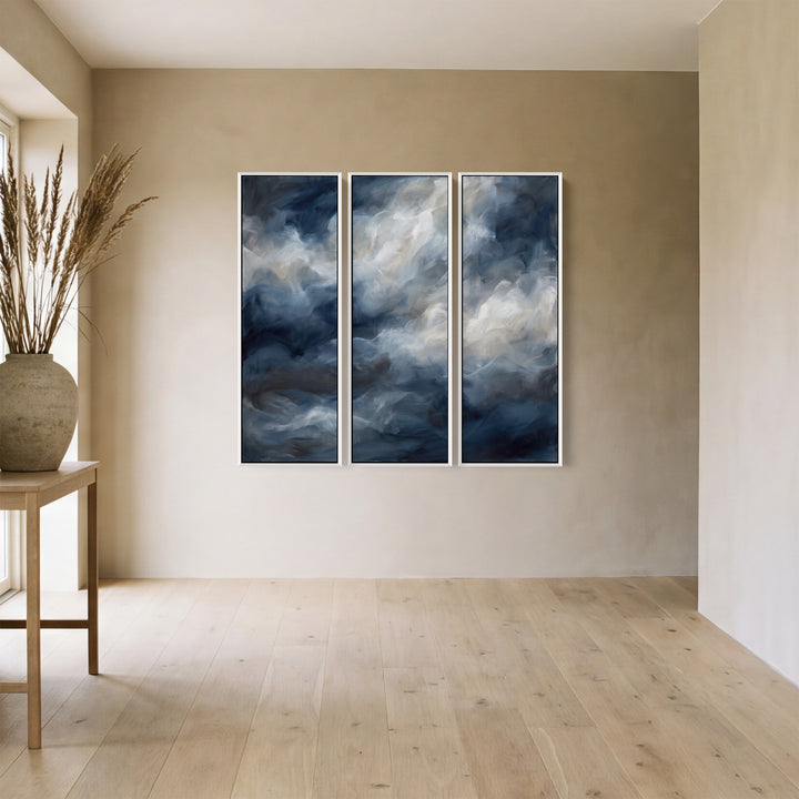 Abstract Ocean Waves Three Panel Wall Art for Living Room