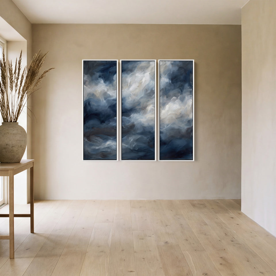 Abstract Ocean Waves Three Panel Wall Art for Living Room