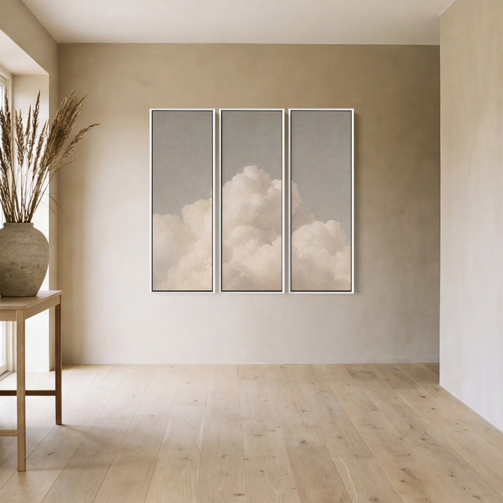 Soft Clouds Oversized Triptych Wall Art for Hallway