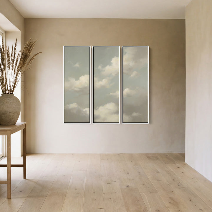 Triptych Wall Art Soft Clouds for Bedroom
