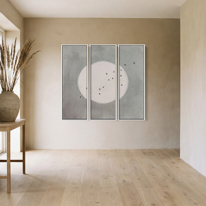 Set Of 3 Wall Art Full Moon and Birds for Hallway
