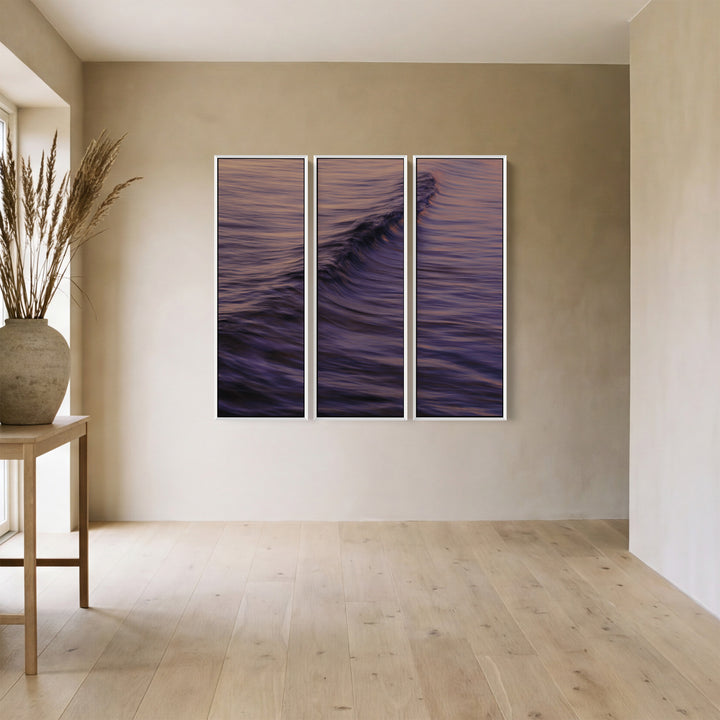 Gentle Ocean Wave 3 Piece Wall Art Set For Dining Room In Blue Pink