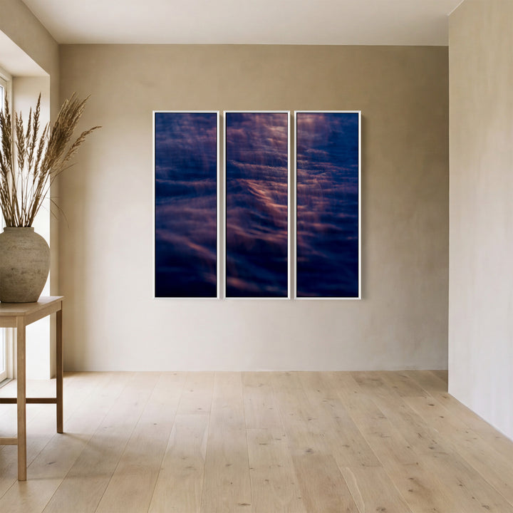 Abstract Water Surface Large Triptych Wall Art For Office In Blue Pink