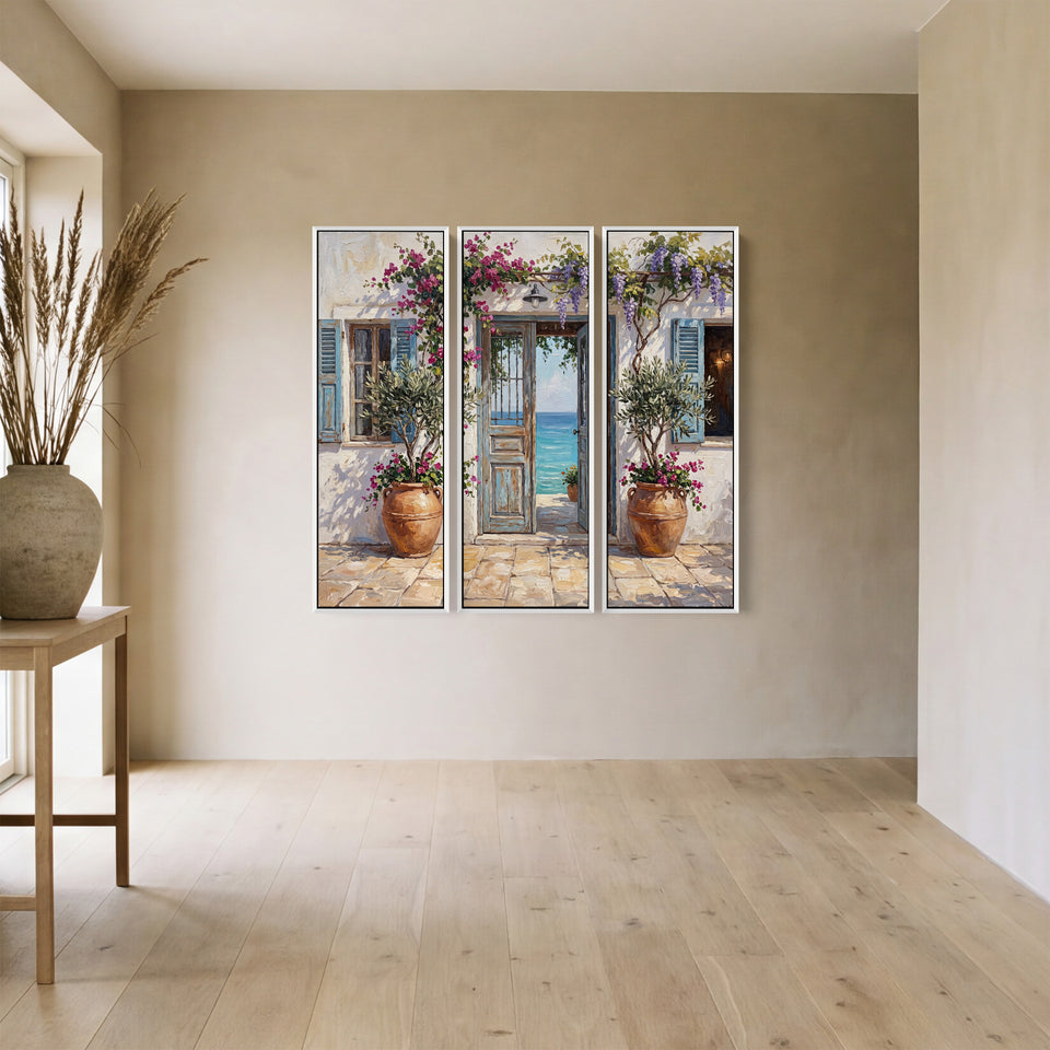 Triptych Wall Art With Mediterranean Doorway For Living Room