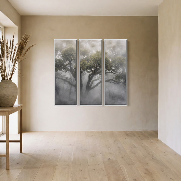 Misty Woodland Vertical Triptych Wall Art For Hallway