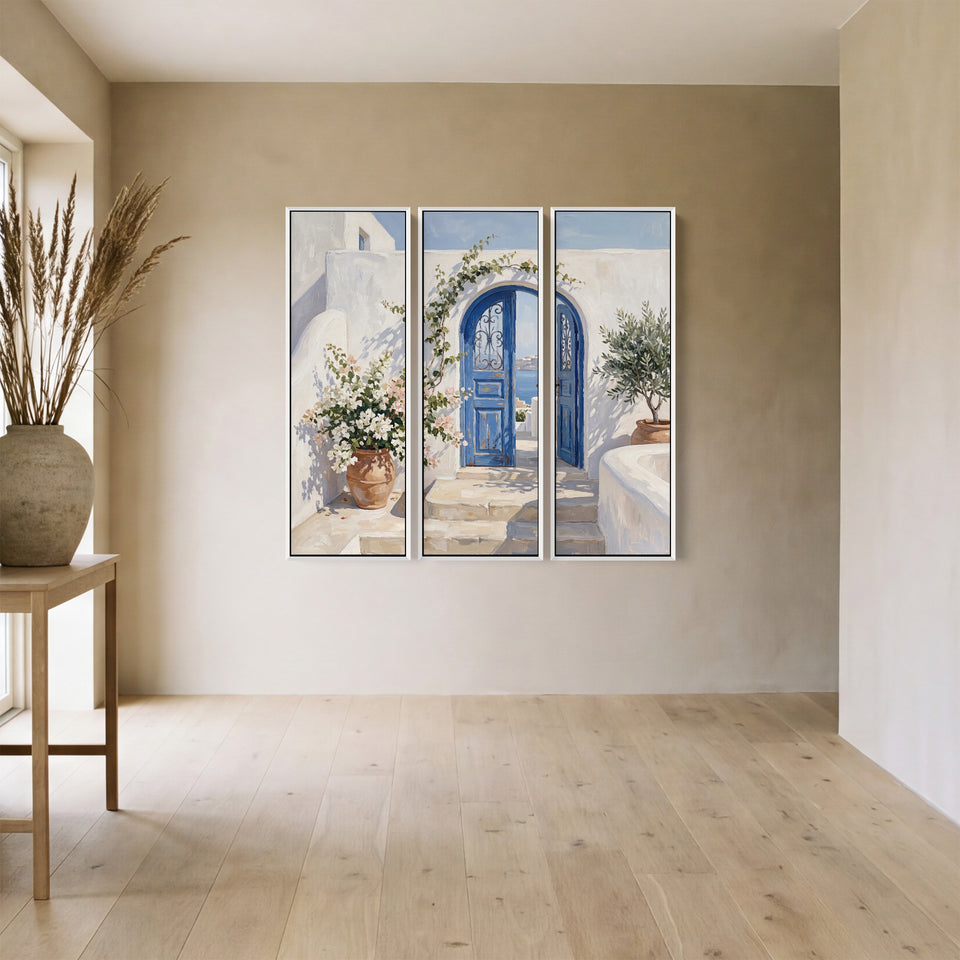 Blue Arched Door Oversized Canvas Wall Art Set For Kitchen