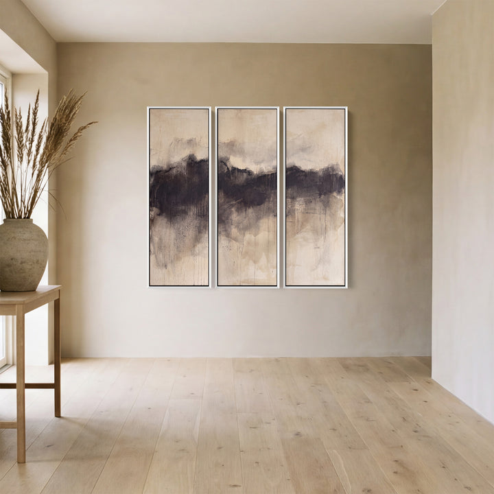 Dark Ink Ridge Across Beige 3 Piece Wall Art Set Office Wall Decor