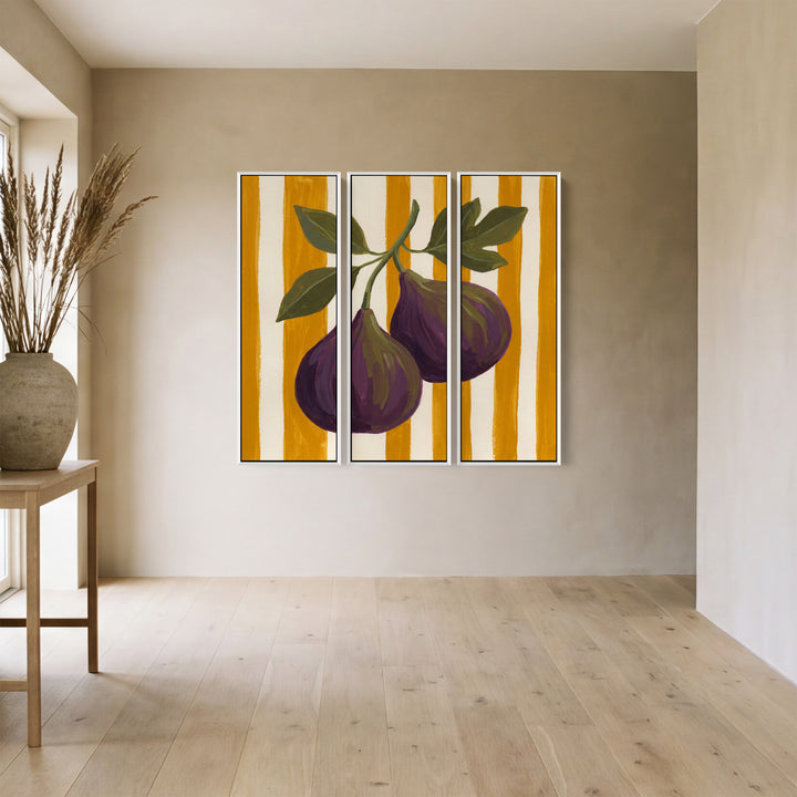 3-teiliges Wandbild mit reifen Feigen, die an einem Stiel hängen, für das Esszimmer