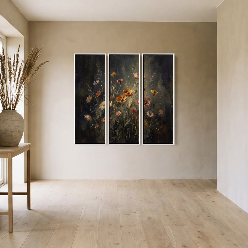 Poppies And Cornflowers On Black Set Of 3 Wall Art For A Dining Room