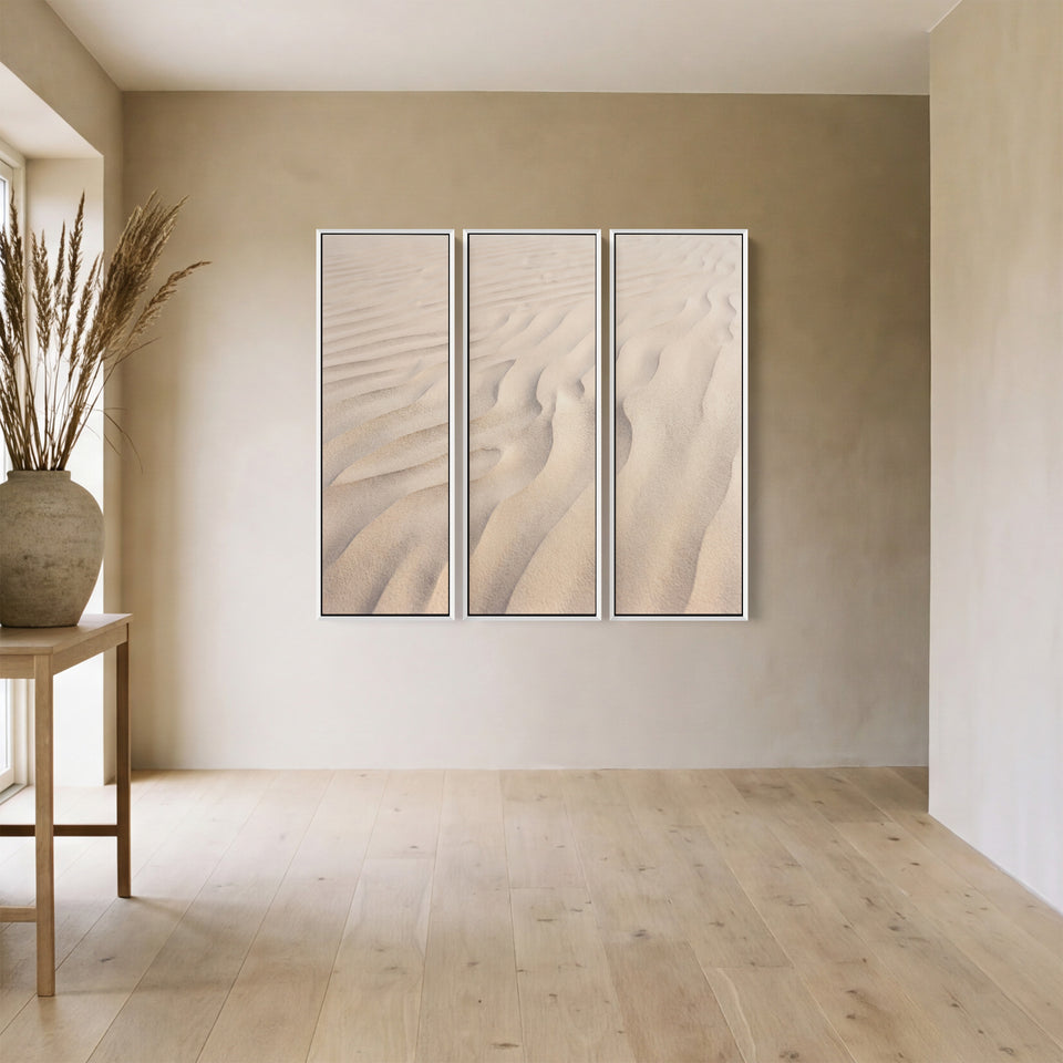 Wind Ripples Running Across White Sand 3 Piece Wall Art For A Bedroom