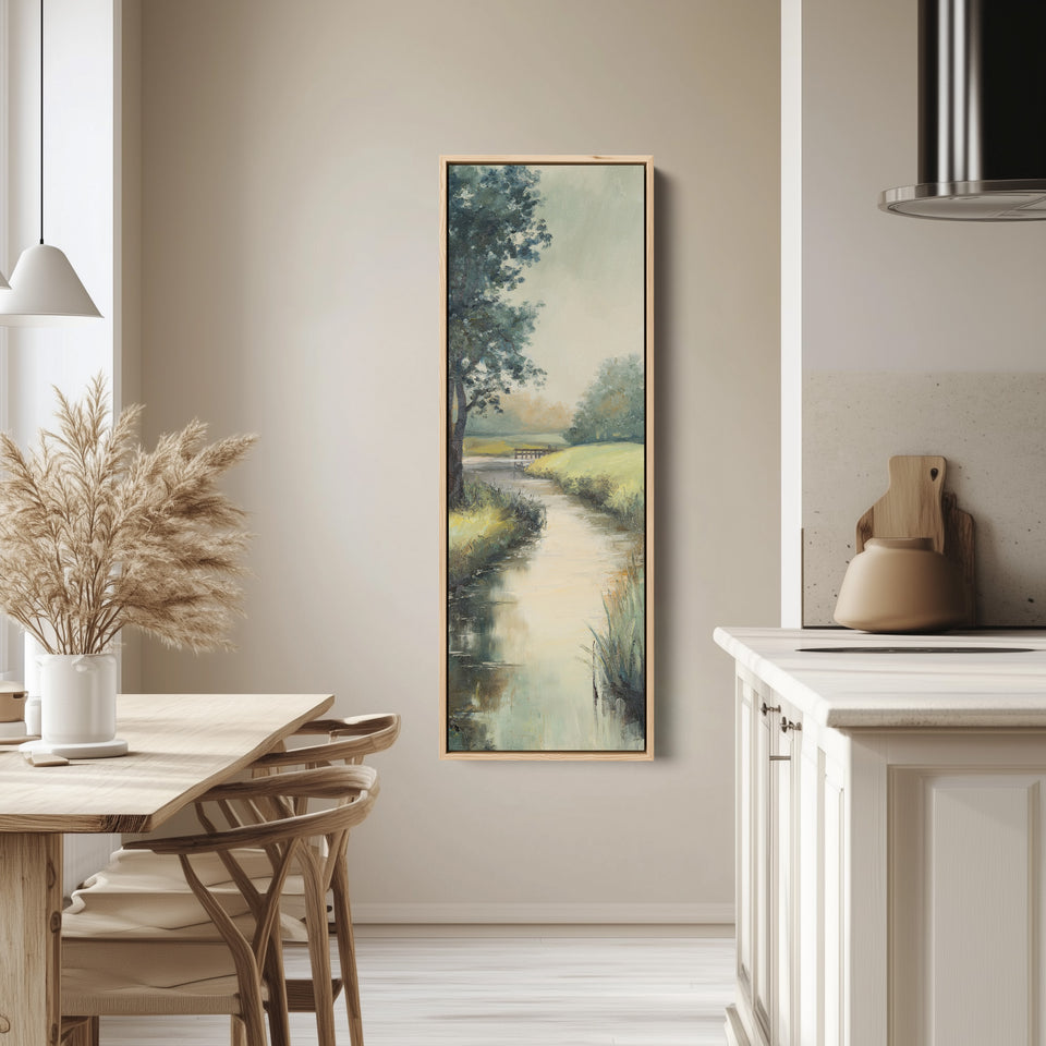 Vertical Wall Art Riverside Landscape With Trees For Living Room