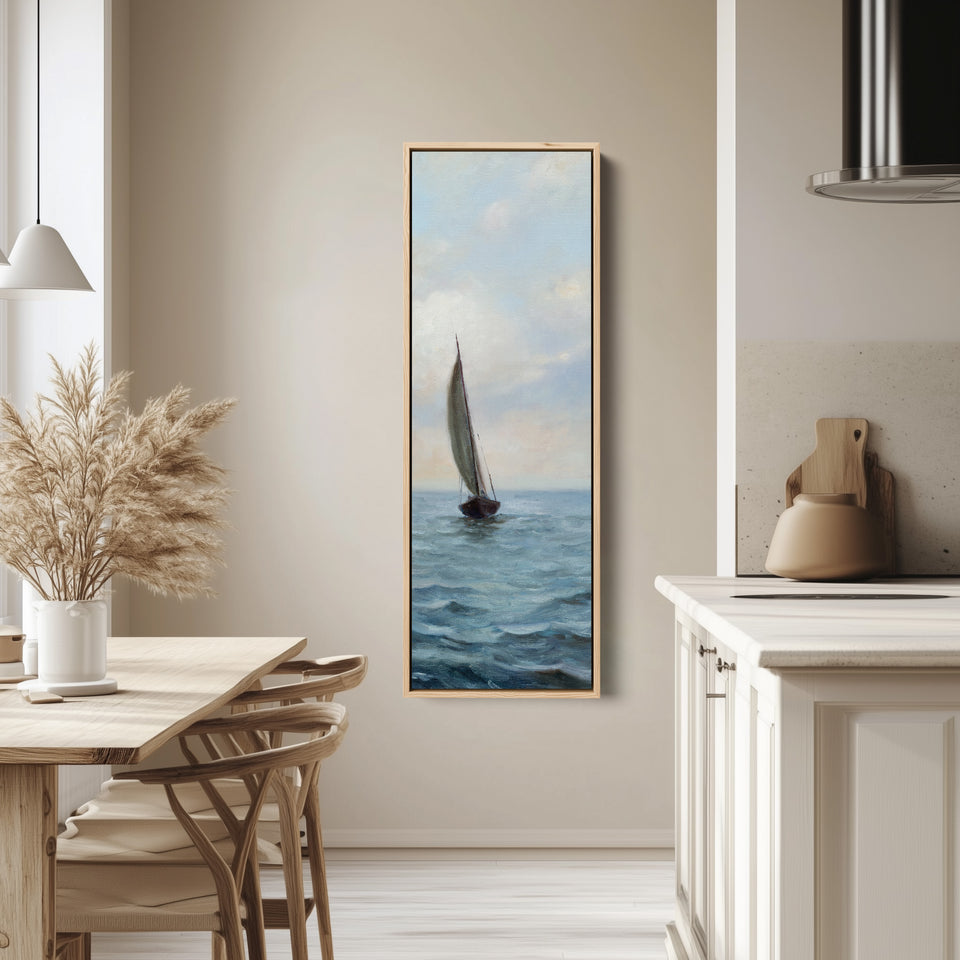 Narrow Wall Art Sailboat At Sea For Bedroom Coastal Scene
