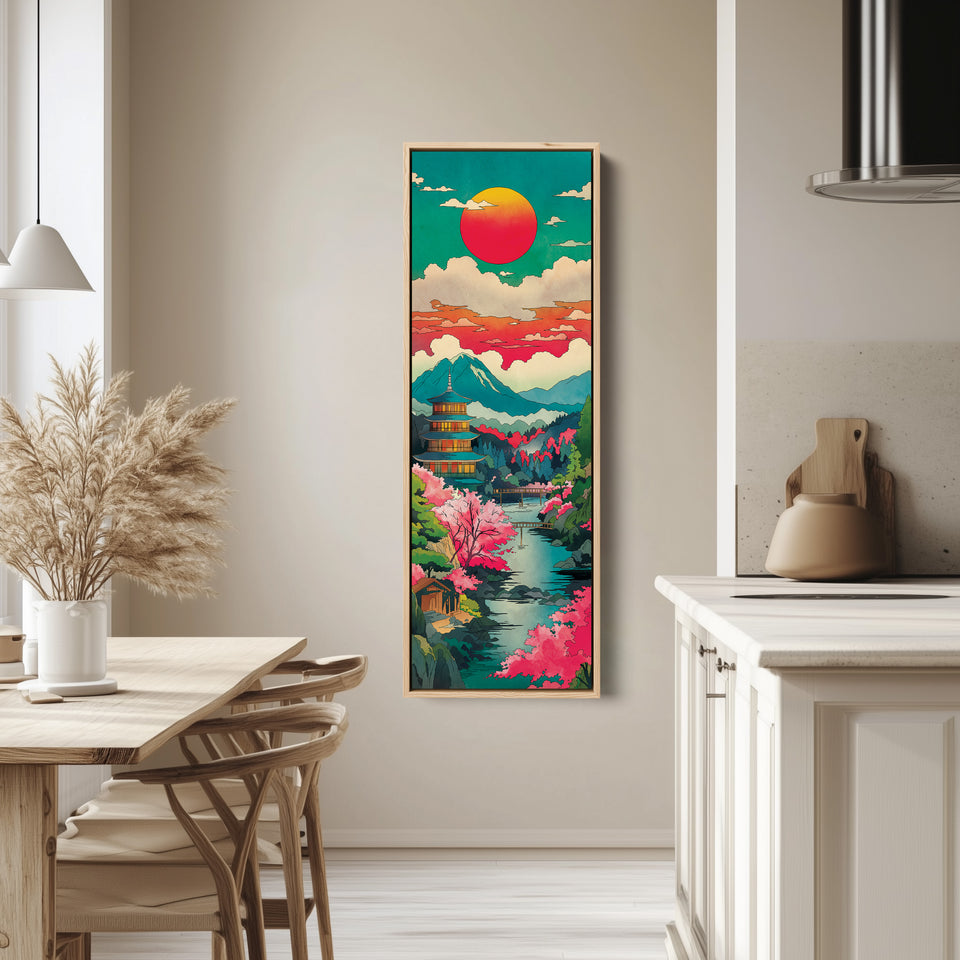 Large Wall Art Japanese Pagoda Landscape For Hallway Decor