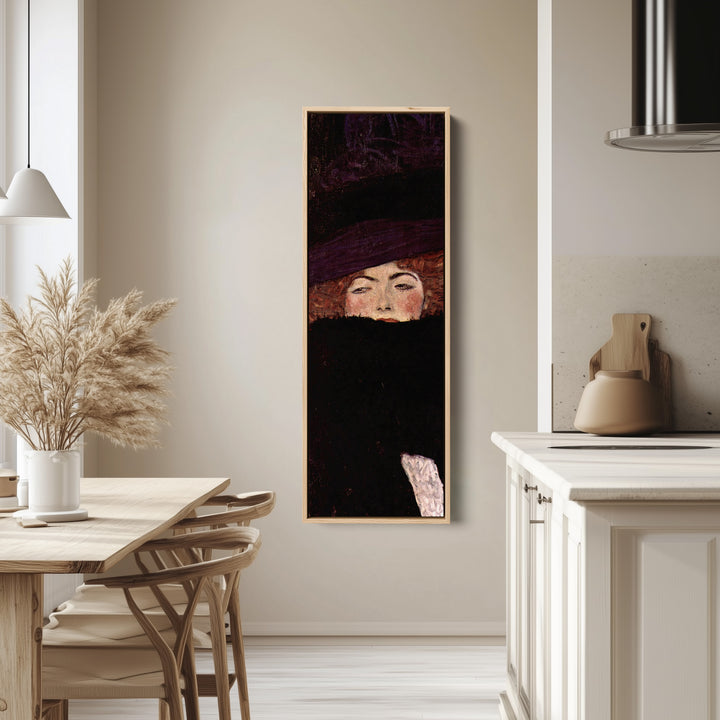 Gustav Klimt Vertical Wall Art Lady With Hat Portrait For Bedroom