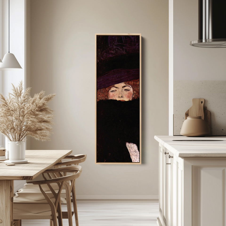 Gustav Klimt Vertical Wall Art Lady With Hat Portrait For Bedroom