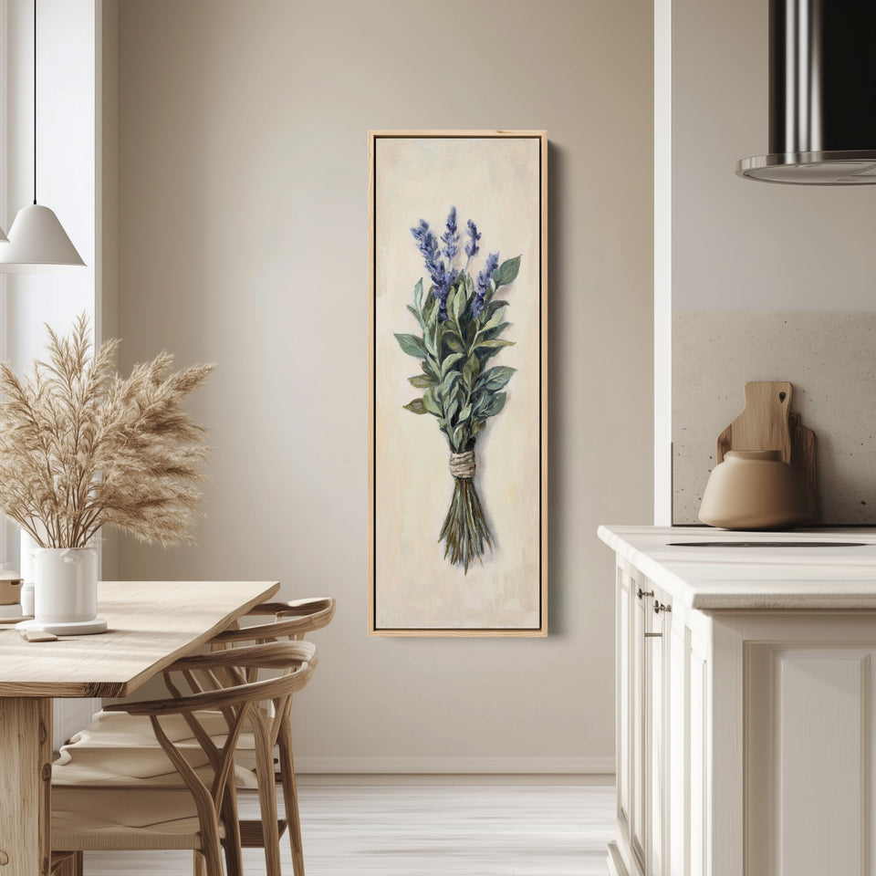 Tall Narrow Canvas Lavender And Green Bouquet For Kitchen Decor