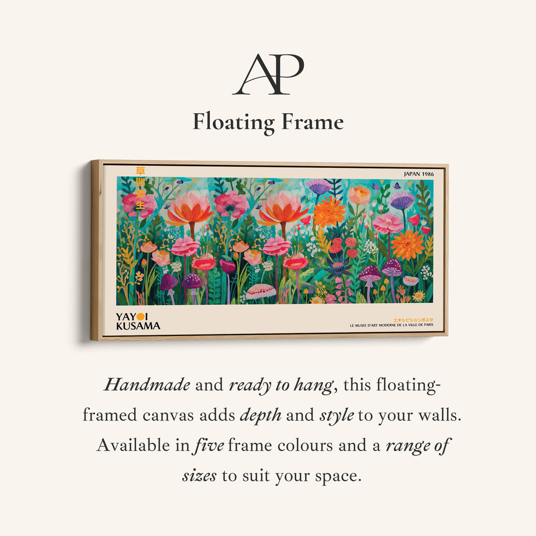 Yayoi Kusama Panoramic Wall Art Floral Garden With Mushrooms Statement Wall Decor For Kitchen