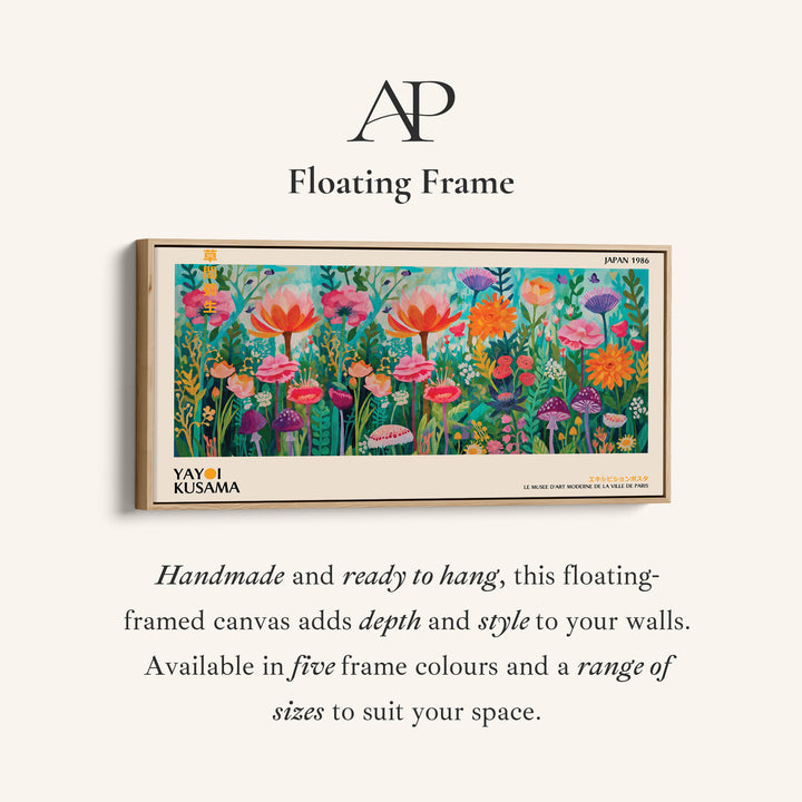 Yayoi Kusama Panoramic Wall Art Floral Garden With Mushrooms Statement Wall Decor For Kitchen