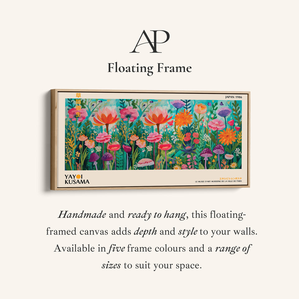 Yayoi Kusama Panoramic Wall Art Floral Garden With Mushrooms Statement Wall Decor For Kitchen