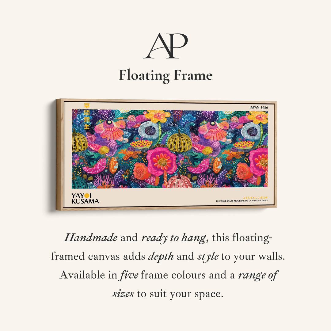 Yayoi Kusama Wide Framed Canvas Vibrant Dotted Floral Collage Extra Wide Canvas For Kitchen