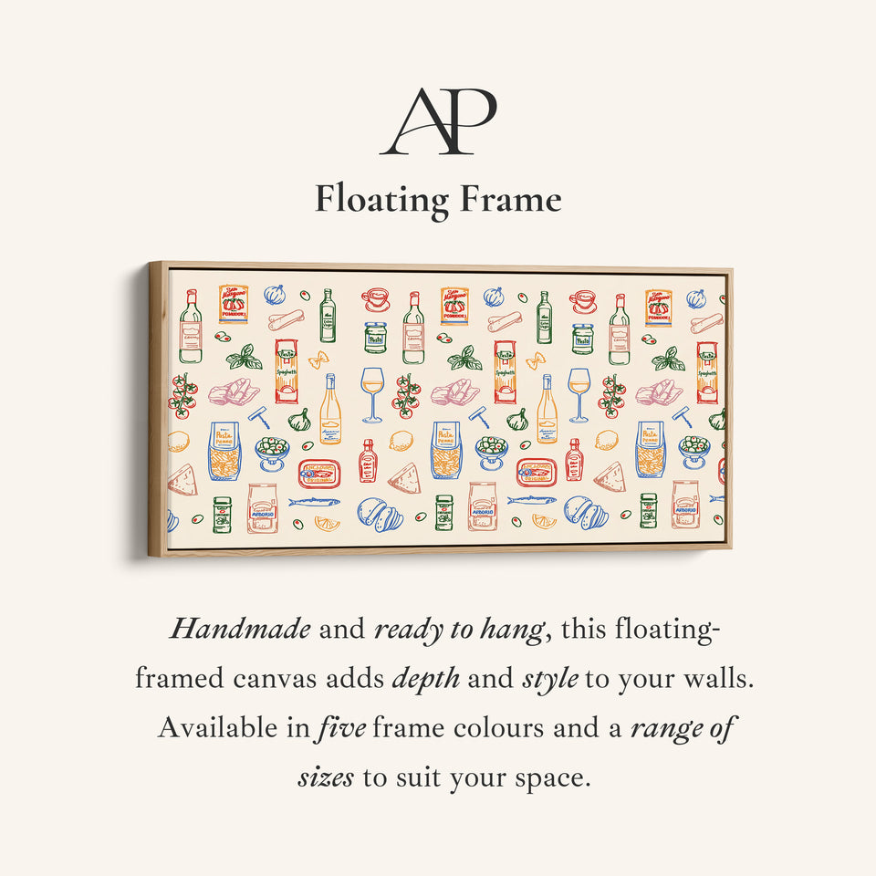 Long Wall Art Italian Food Pattern Horizontal Canvas Print For Kitchen
