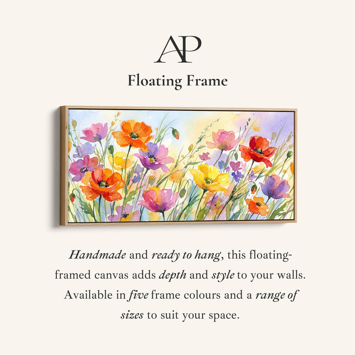 Wide Wall Art Wildflower Meadow Horizontal Canvas Print For Bedroom