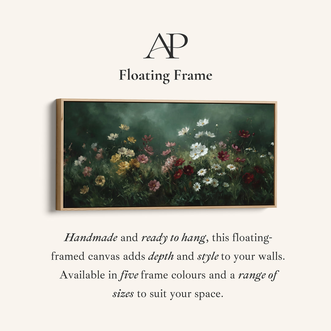 Panoramic Wall Art Mixed Garden Flowers Framed Canvas Print For Kitchen