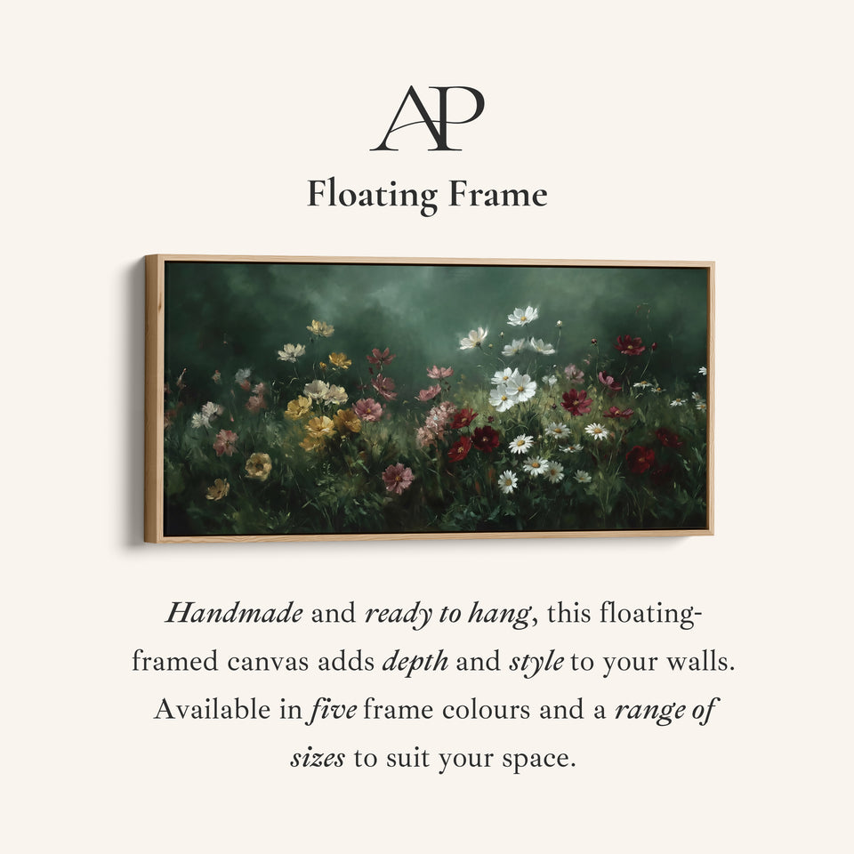 Panoramic Wall Art Mixed Garden Flowers Framed Canvas Print For Kitchen