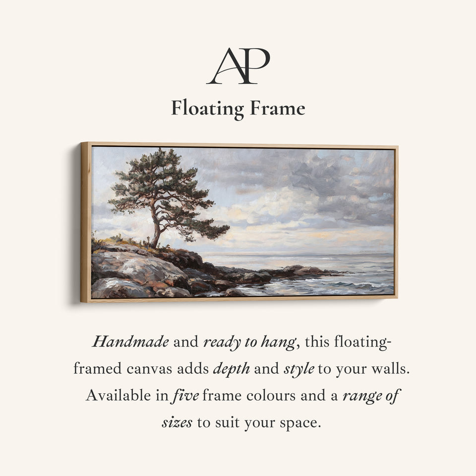 Wide Framed Canvas Coastal Tree And Sea Oversized Wall Decor For Hallway
