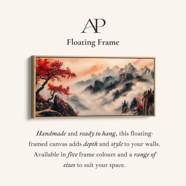 Long Wall Art Red Tree Mountain Landscape Panoramic Canvas Print For Living Room