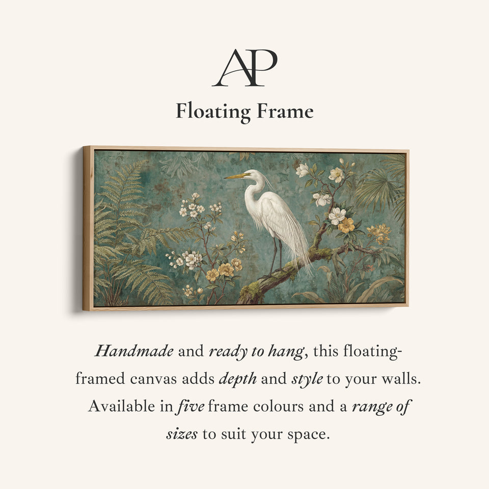 White Heron Horizontal Wall Art Framed Canvas Print For Bedroom