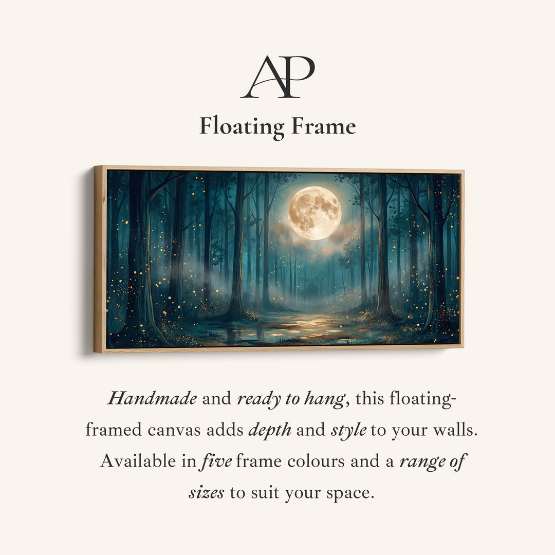 Moonlit Forest Panoramic Wall Art Horizontal Canvas Print For Bedroom
