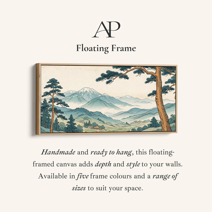 Japanese Mountain Landscape Wide Framed Canvas For Office