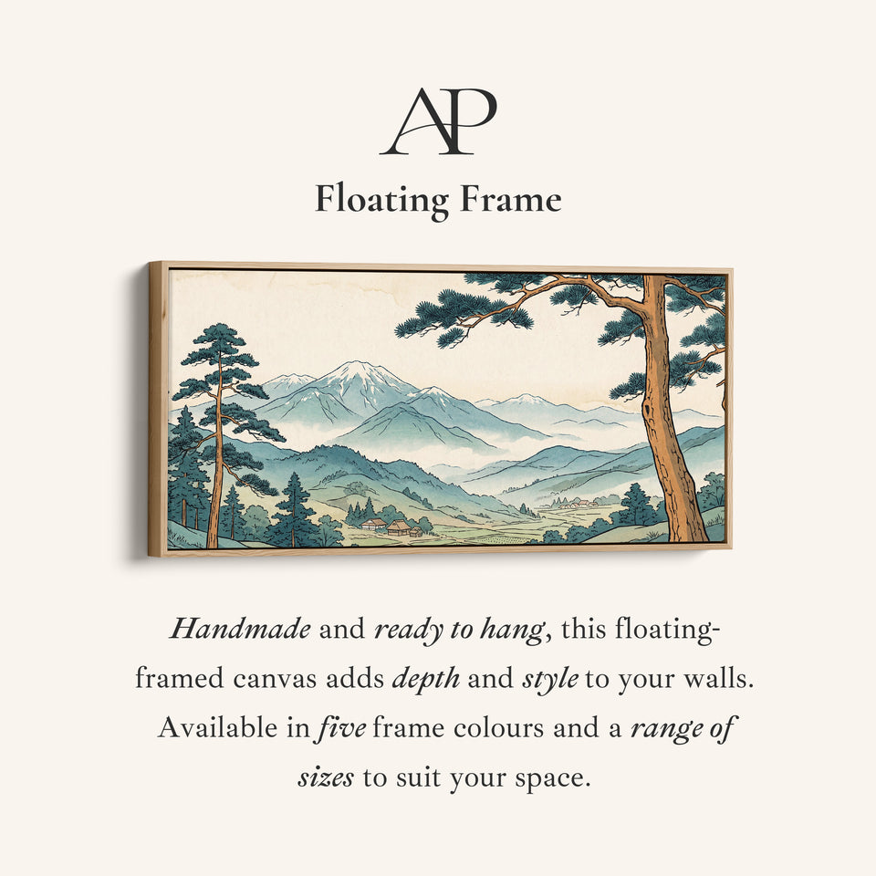 Japanese Mountain Landscape Wide Framed Canvas For Office