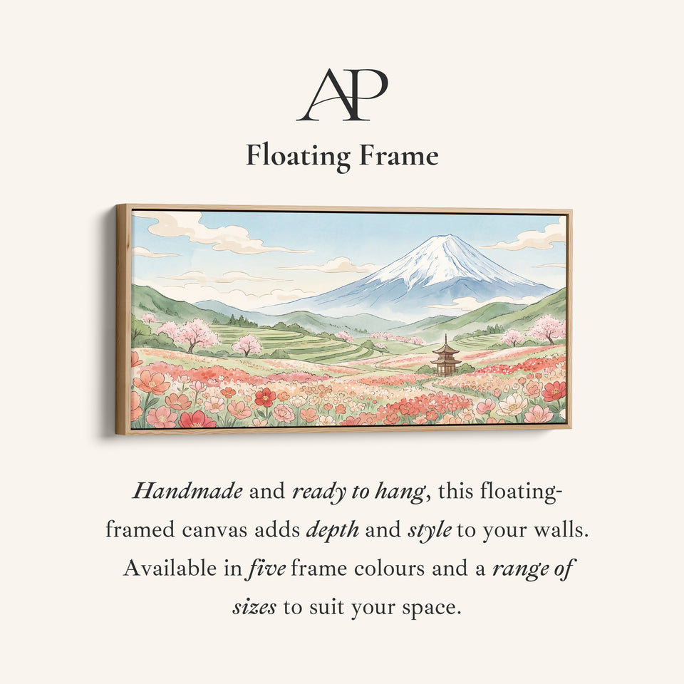 Mount Fuji Flower Field Long Wall Art Extra Wide Canvas For Living Room