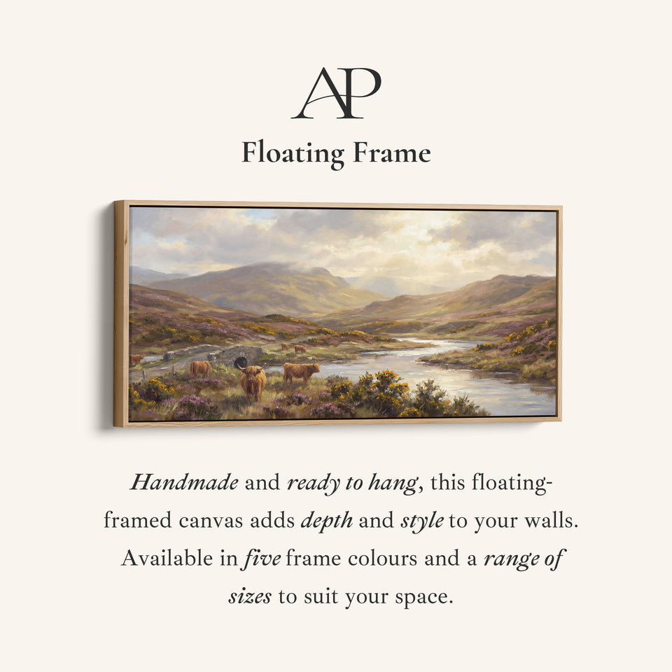 Highland Cows above soft wall art Extra Wide Canvas Office