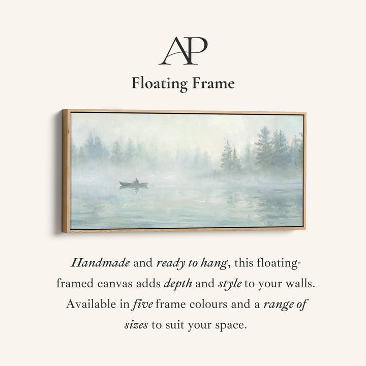 Misty Lake Boat large wall art Horizontal Canvas Print Office