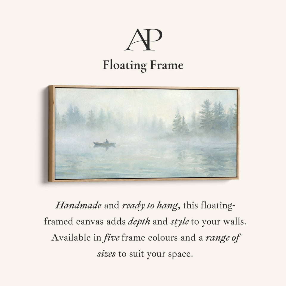 Misty Lake Boat large wall art Horizontal Canvas Print Office