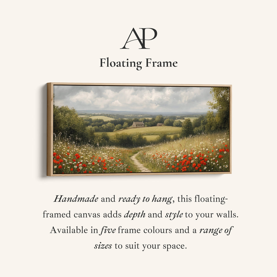 Wildflower Meadow Path Above Soft Wall Art Panoramic Canvas Print For Hallway