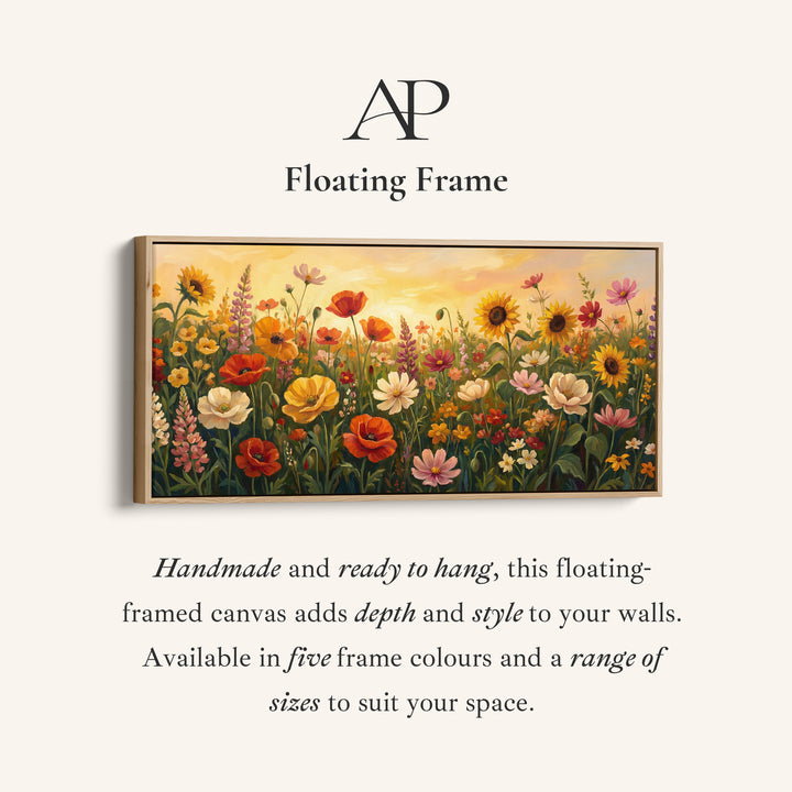 Colourful Wildflower Field Bedroom Wall Art Extra Wide Canvas For Bedroom