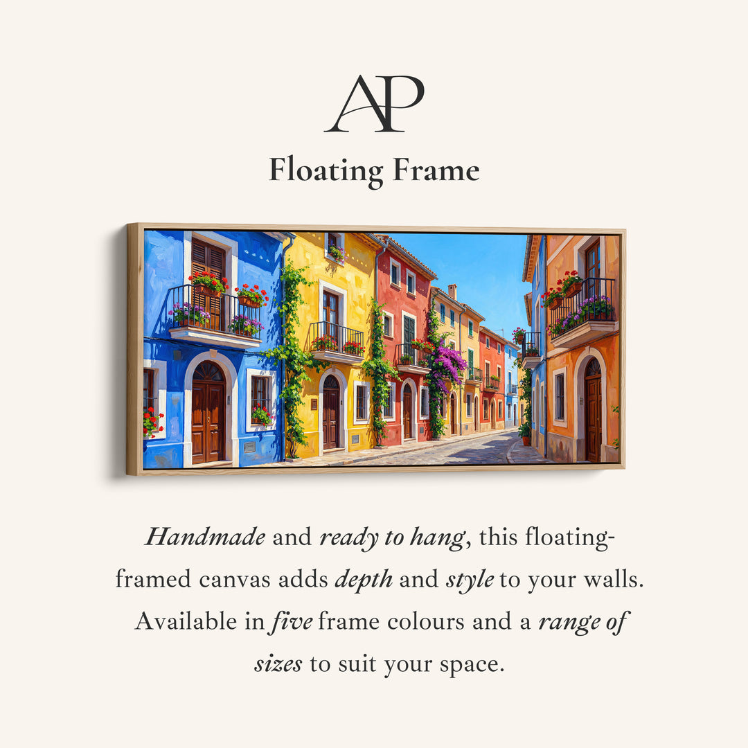 Colourful Village Street Wide Canvas Statement Wall Decor For Living Room