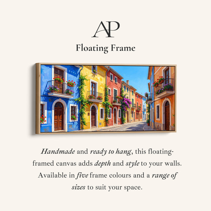 Colourful Village Street Wide Canvas Statement Wall Decor For Living Room