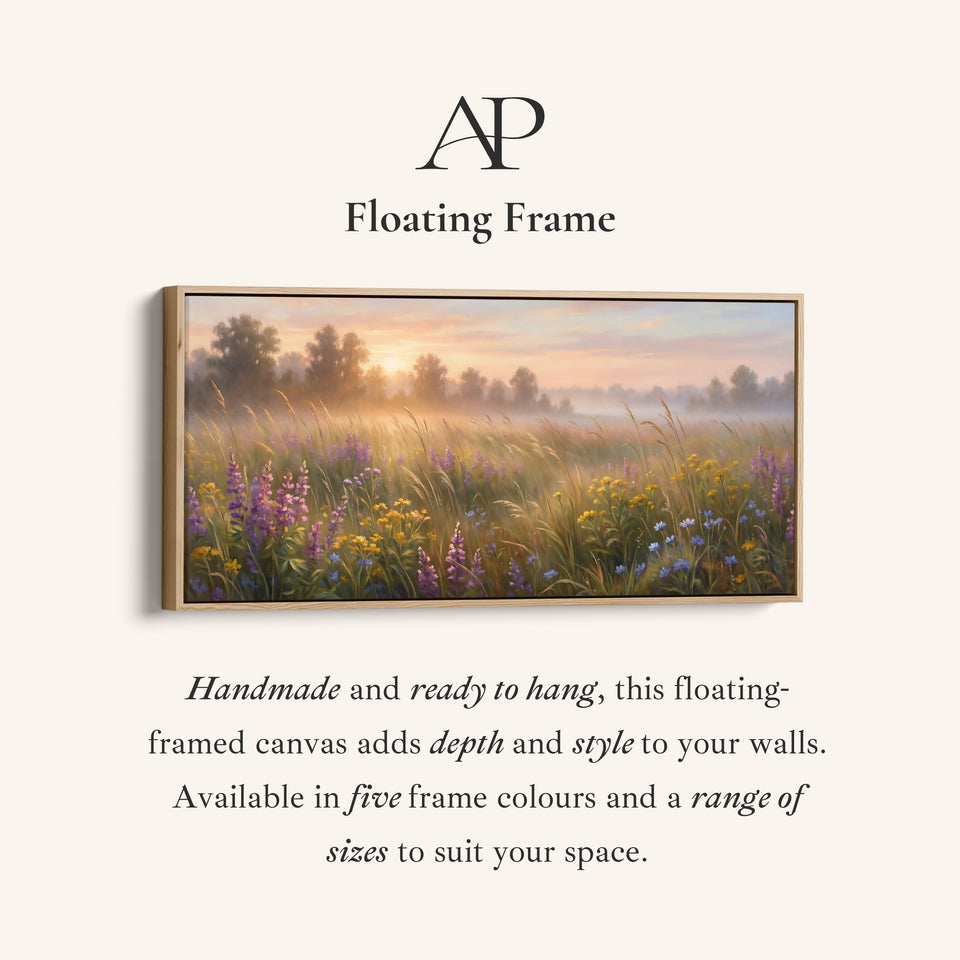 Sunrise Wildflower Field Horizontal Wall Art Panoramic Canvas Print For Bedroom
