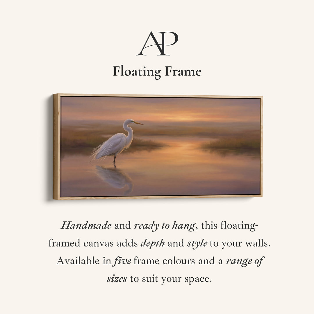 White Heron Long Wall Art Panoramic Canvas Print For Kitchen