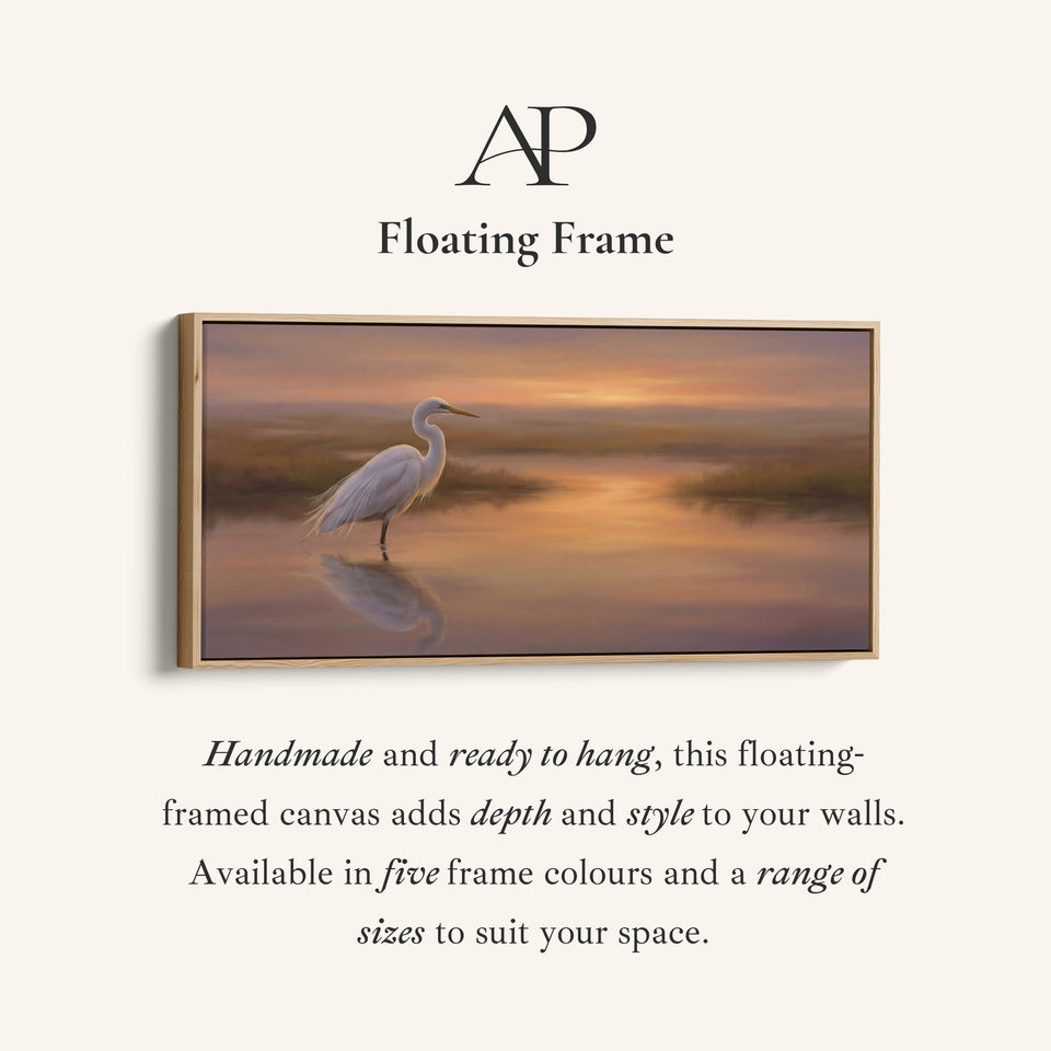 White Heron Long Wall Art Panoramic Canvas Print For Kitchen