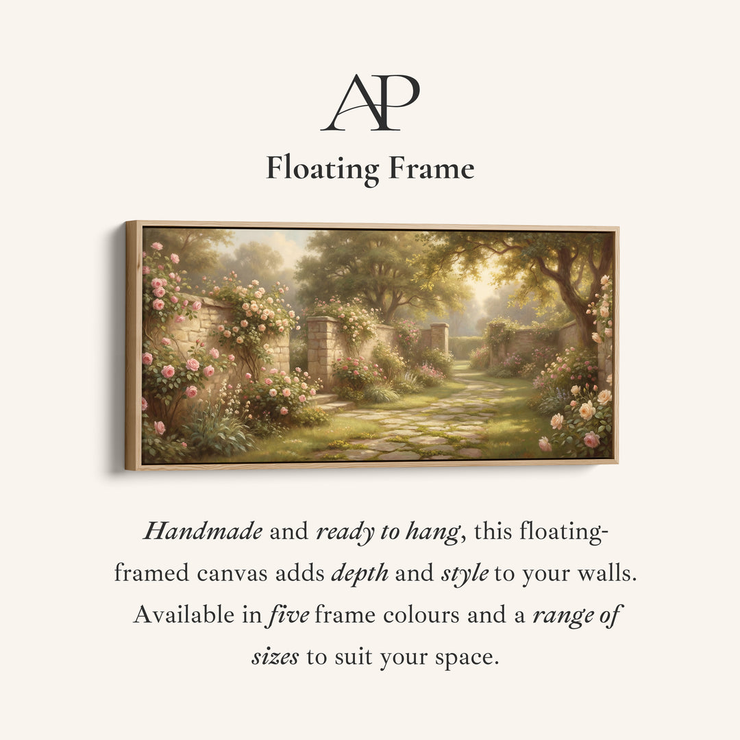 Rose Garden Path panoramic wall art Horizontal Canvas Print For Bedroom