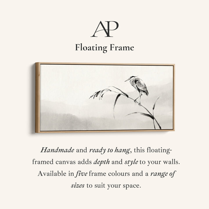 Ink Heron Horizontal Wall Art Framed Canvas Print For Bedroom