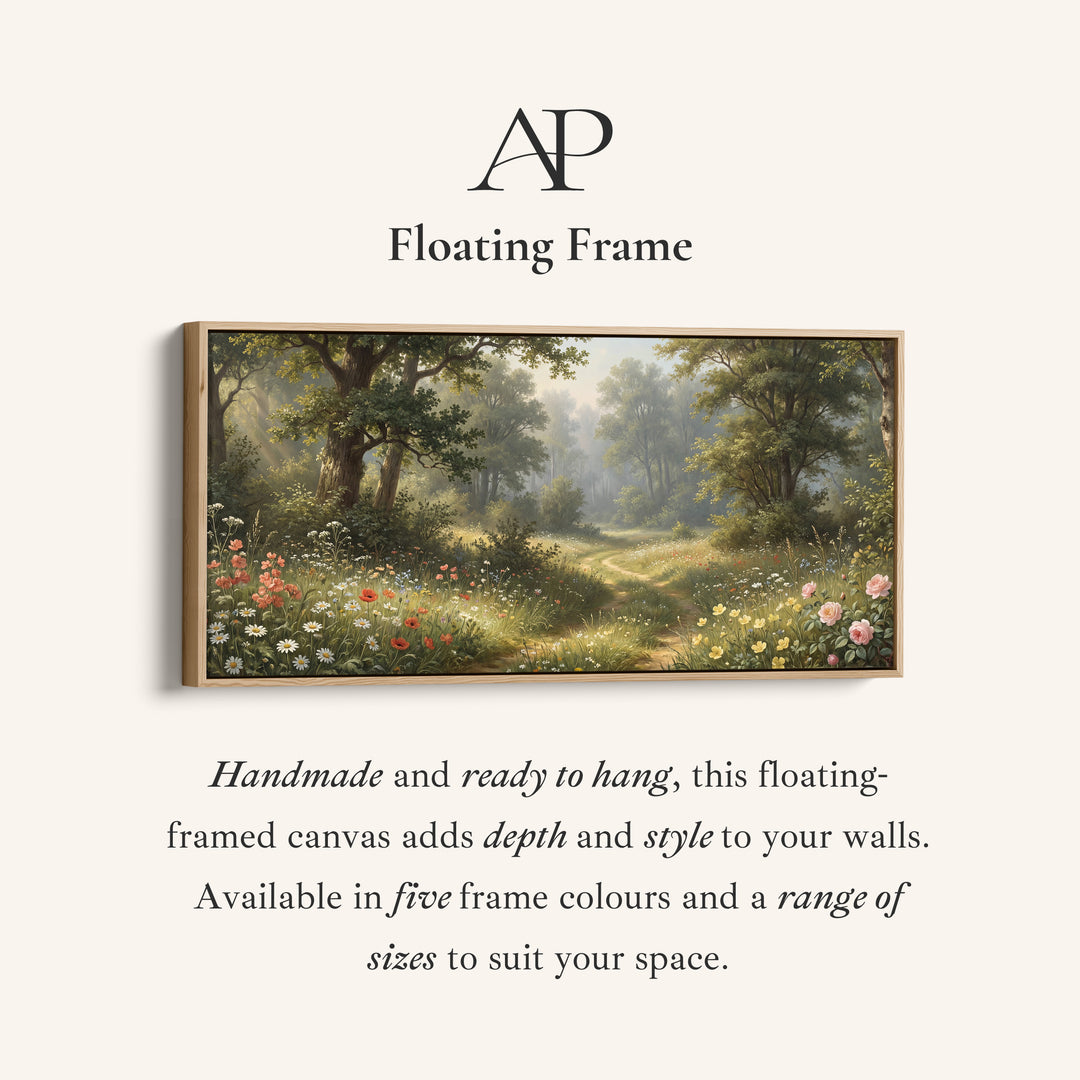 Horizontal Wall Art Woodland Wildflower Path Panoramic Canvas Print For Bedroom