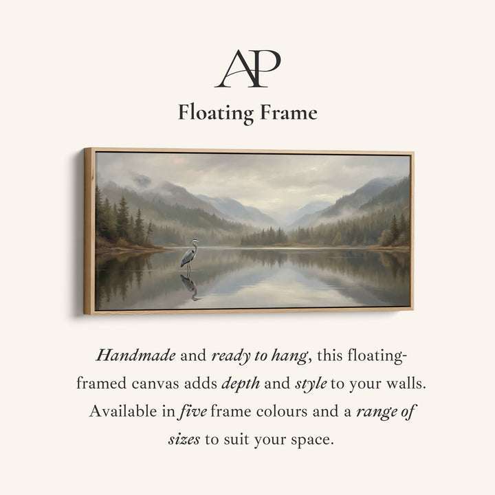 Wide Canvas Heron On Still Lake Panoramic Canvas Print For Living Room