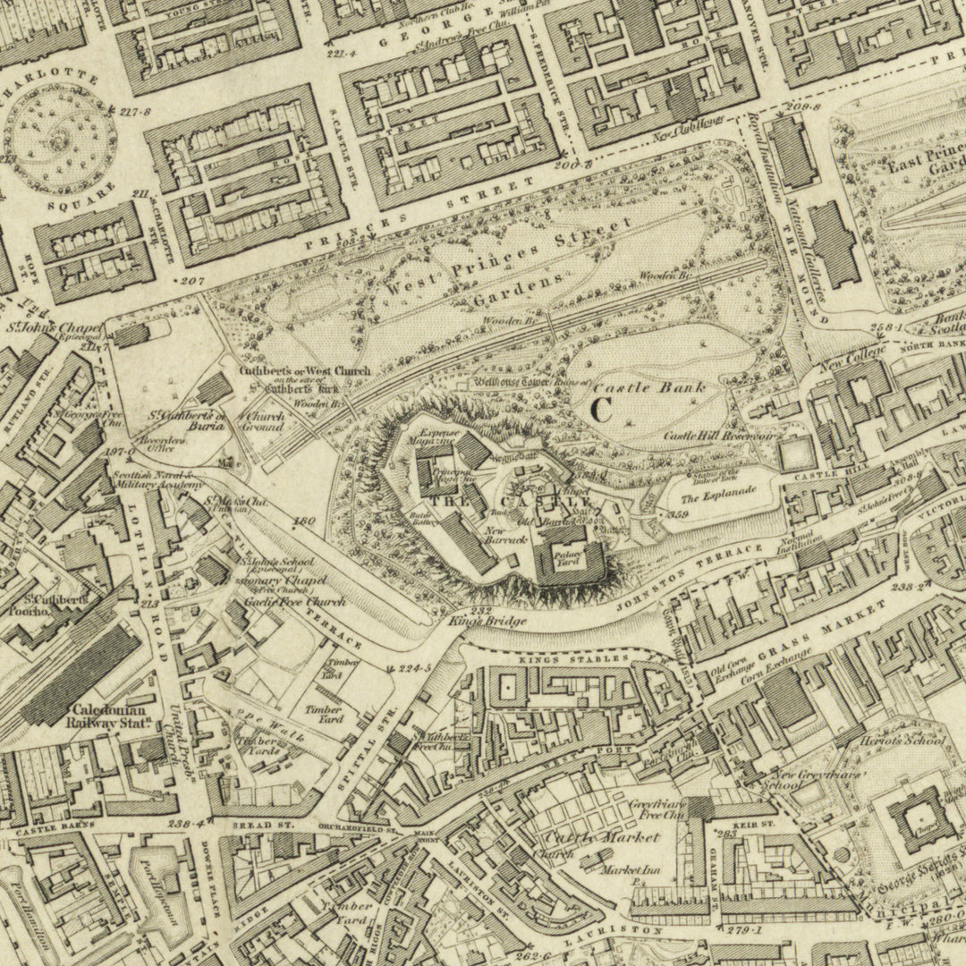 Edinburgh 1853 Map Long Narrow Canvas Wide Wall Art For Bedroom Or Hallway